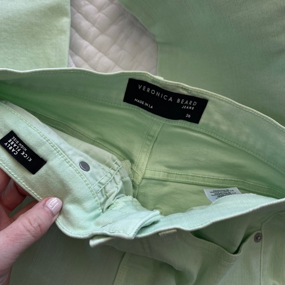Veronica Beard Carly‎ Kick Flare Jean 26 Pistachio Green Stretch High Rise Chic - Picture 16 of 16